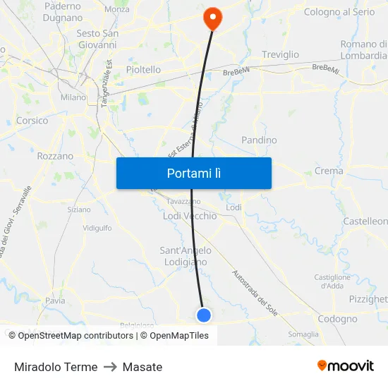 Miradolo Terme to Masate map