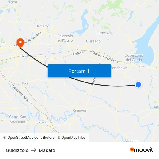 Guidizzolo to Masate map