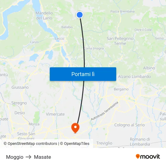 Moggio to Masate map