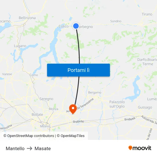 Mantello to Masate map