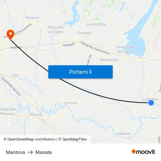 Mantova to Masate map