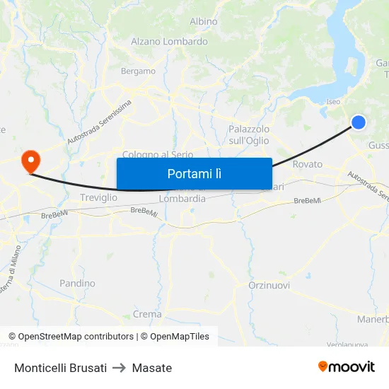 Monticelli Brusati to Masate map