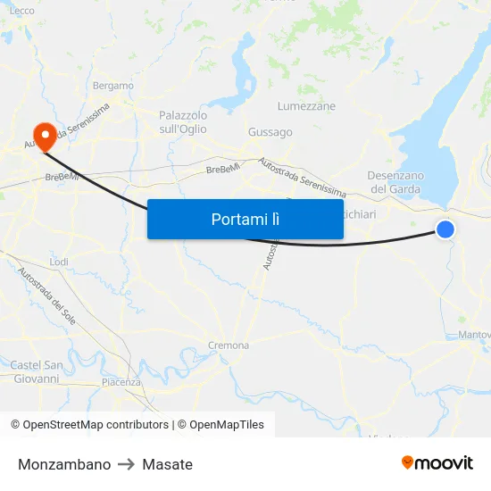 Monzambano to Masate map