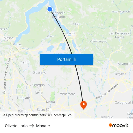 Oliveto Lario to Masate map