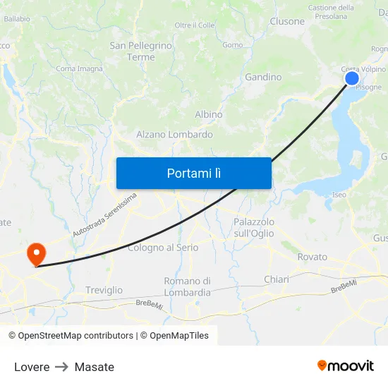 Lovere to Masate map