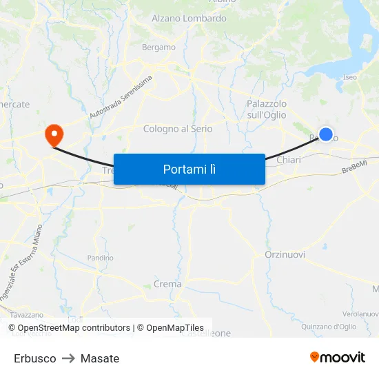 Erbusco to Masate map