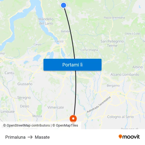 Primaluna to Masate map