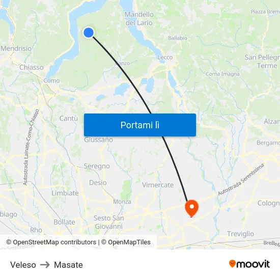 Veleso to Masate map