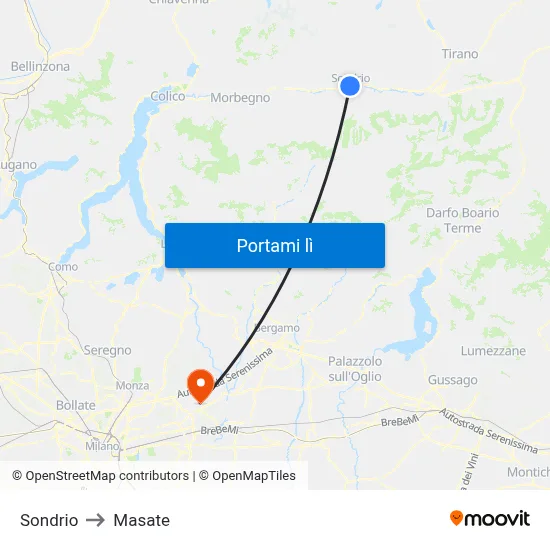 Sondrio to Masate map