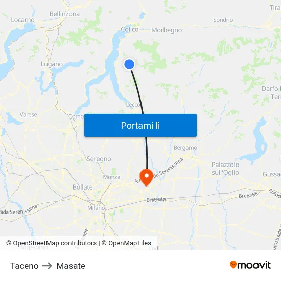 Taceno to Masate map
