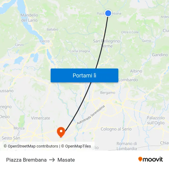 Piazza Brembana to Masate map