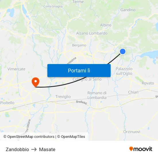 Zandobbio to Masate map