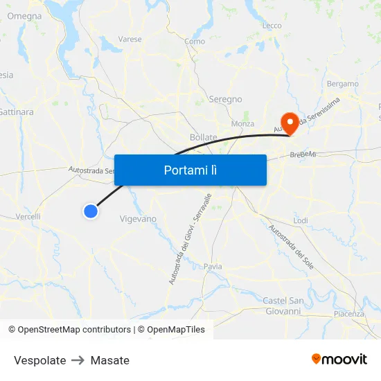 Vespolate to Masate map