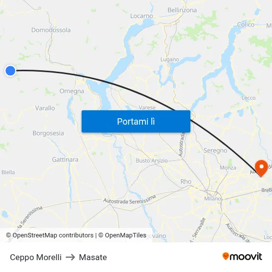 Ceppo Morelli to Masate map