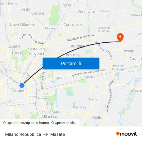 Milano Repubblica to Masate map