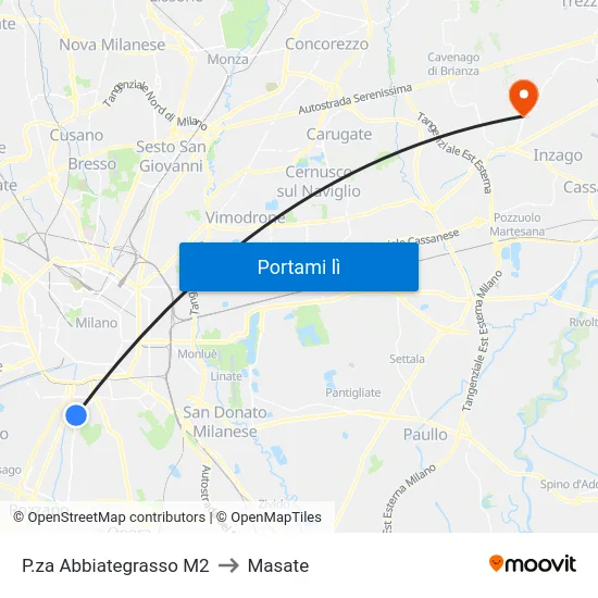 P.za Abbiategrasso M2 to Masate map