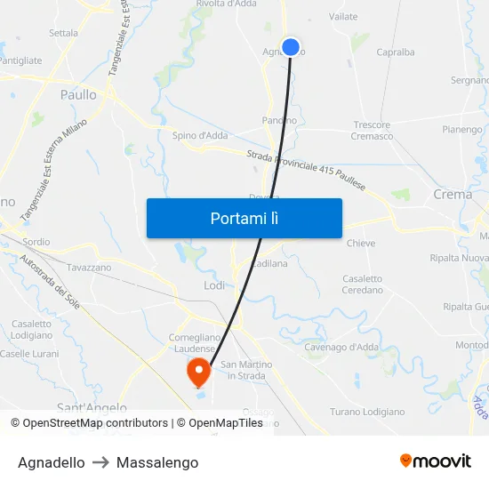Agnadello to Massalengo map