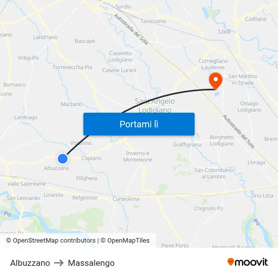 Albuzzano to Massalengo map