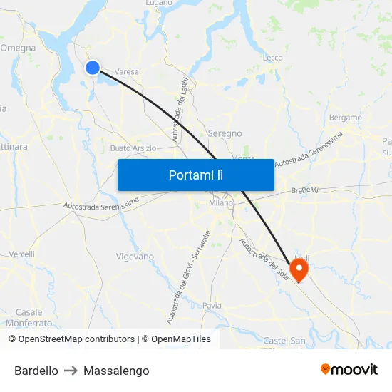 Bardello to Massalengo map