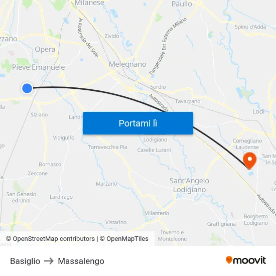 Basiglio to Massalengo map