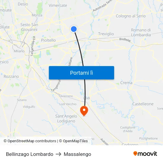 Bellinzago Lombardo to Massalengo map