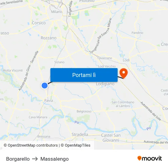 Borgarello to Massalengo map
