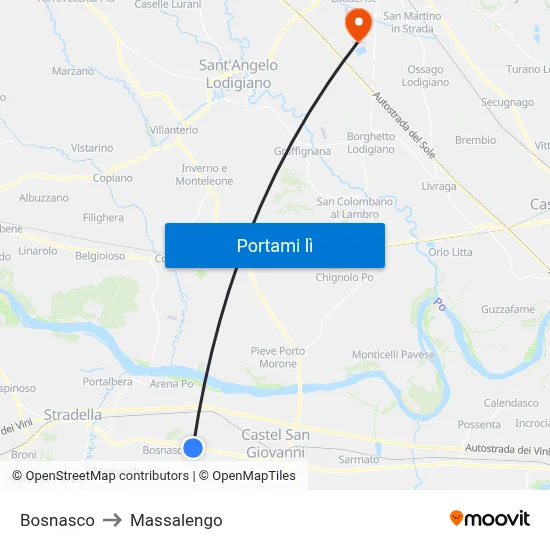 Bosnasco to Massalengo map