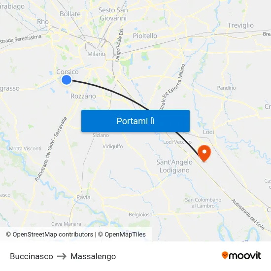 Buccinasco to Massalengo map
