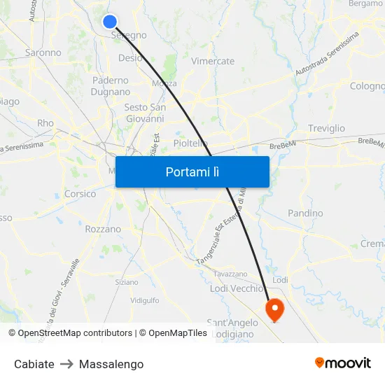 Cabiate to Massalengo map