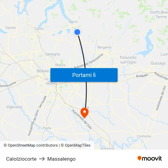 Calolziocorte to Massalengo map