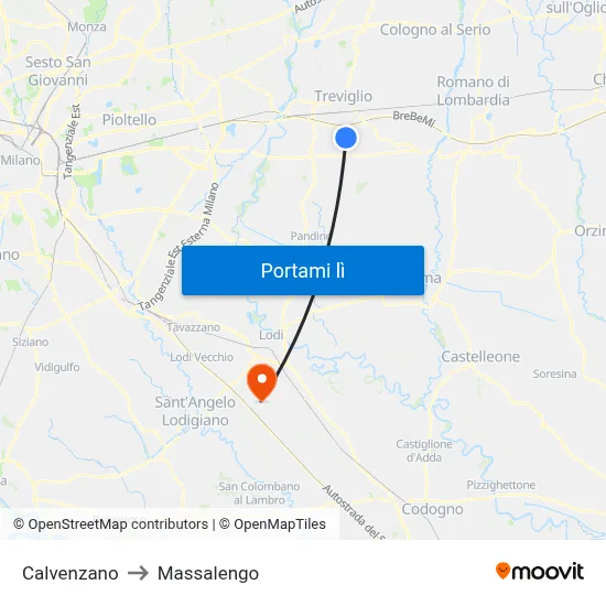 Calvenzano to Massalengo map