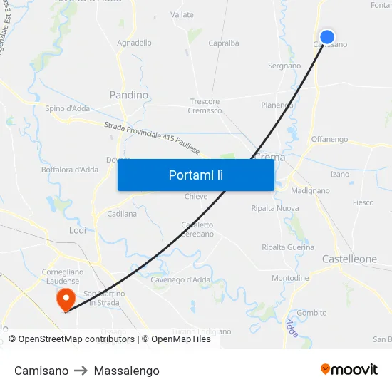Camisano to Massalengo map