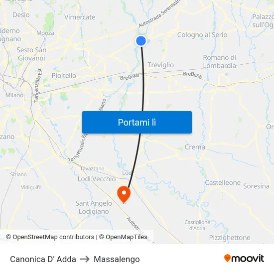 Canonica D' Adda to Massalengo map