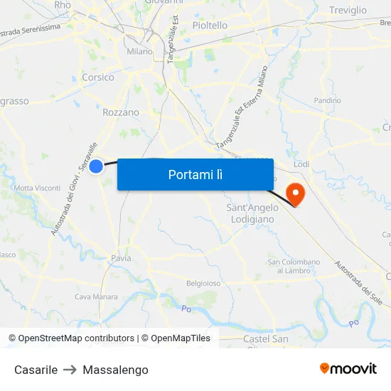 Casarile to Massalengo map