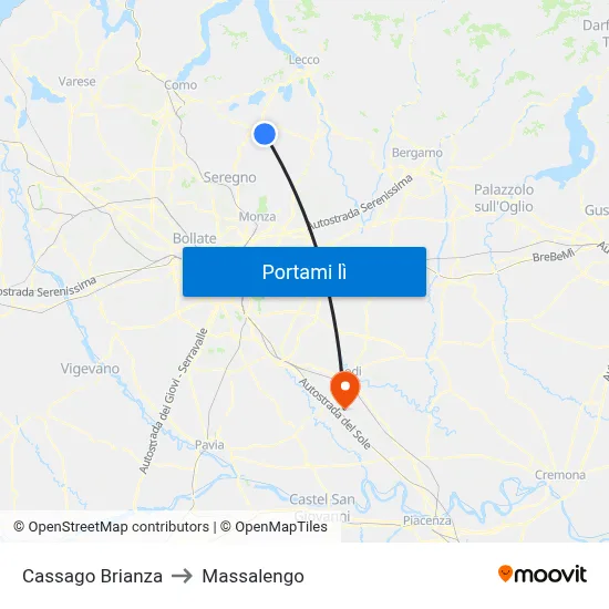 Cassago Brianza to Massalengo map