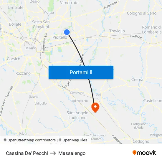 Cassina De' Pecchi to Massalengo map