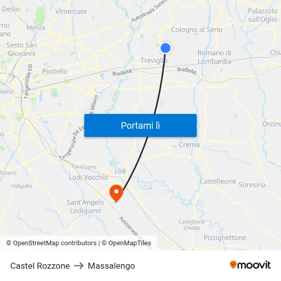Castel Rozzone to Massalengo map