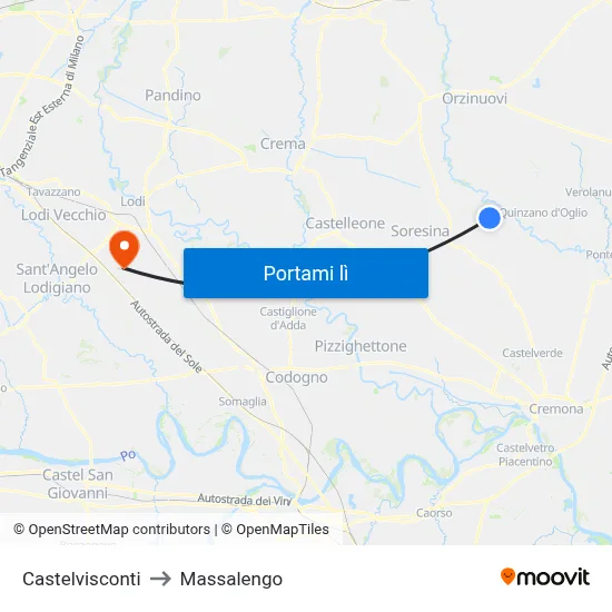 Castelvisconti to Massalengo map