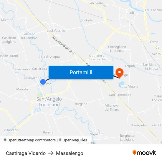 Castiraga Vidardo to Massalengo map