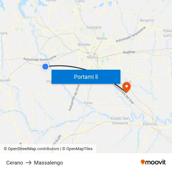 Cerano to Massalengo map