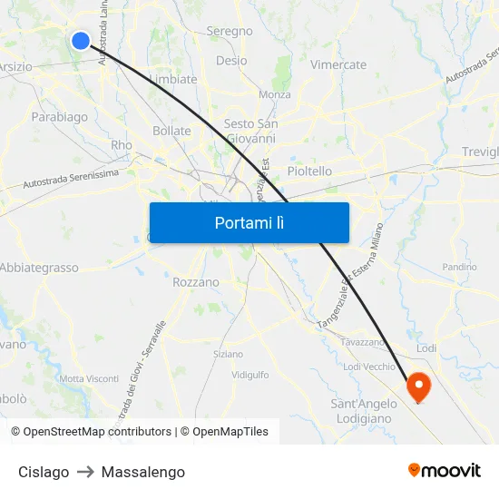 Cislago to Massalengo map