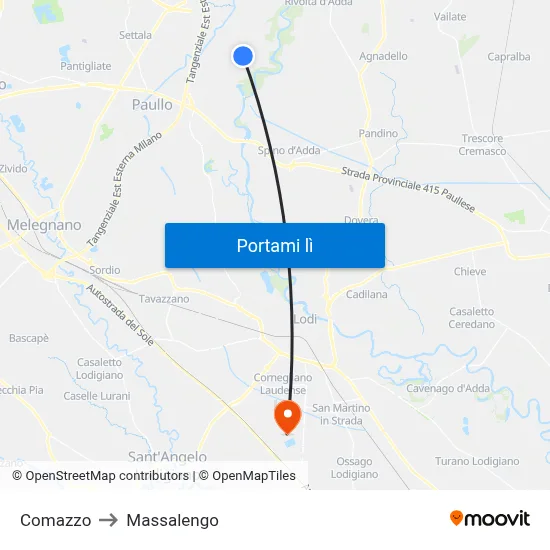 Comazzo to Massalengo map