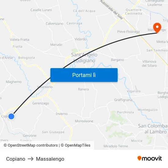 Copiano to Massalengo map