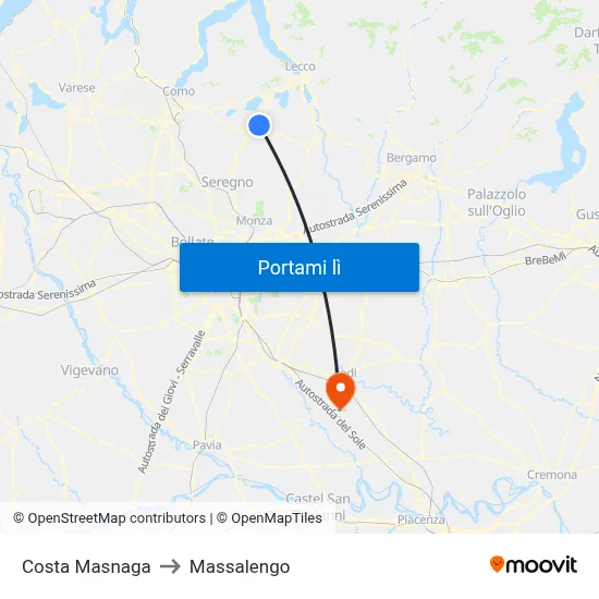 Costa Masnaga to Massalengo map