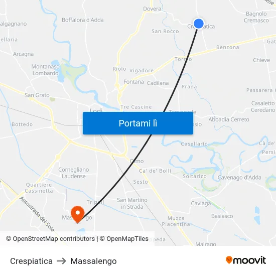 Crespiatica to Massalengo map