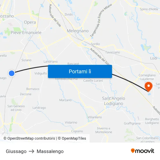 Giussago to Massalengo map