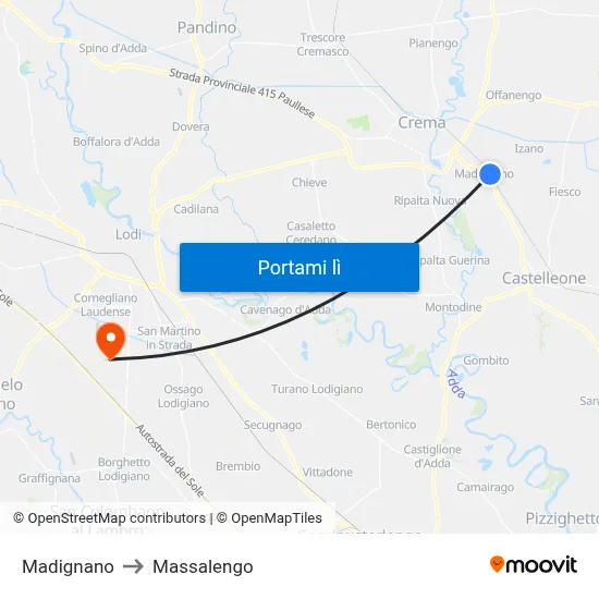 Madignano to Massalengo map