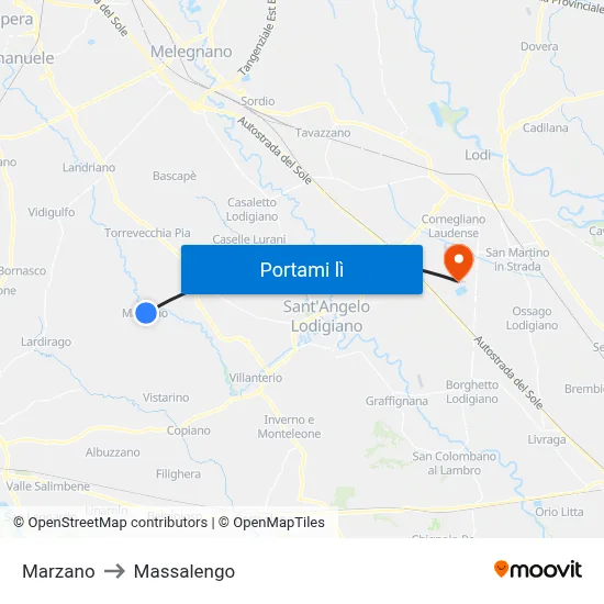 Marzano to Massalengo map