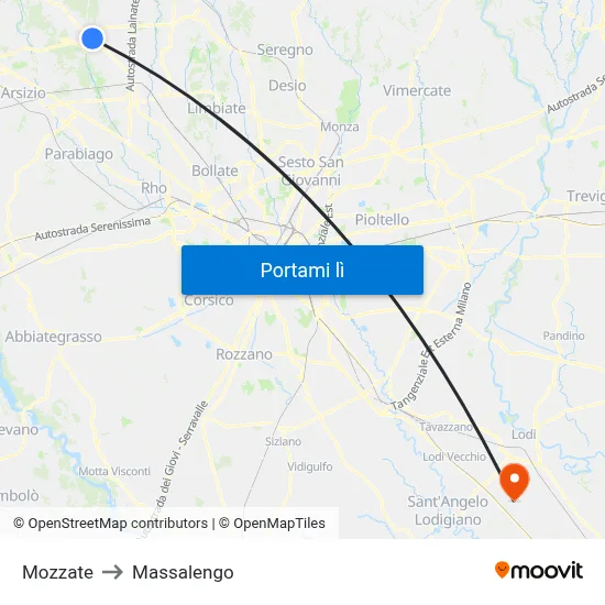 Mozzate to Massalengo map
