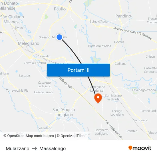 Mulazzano to Massalengo map